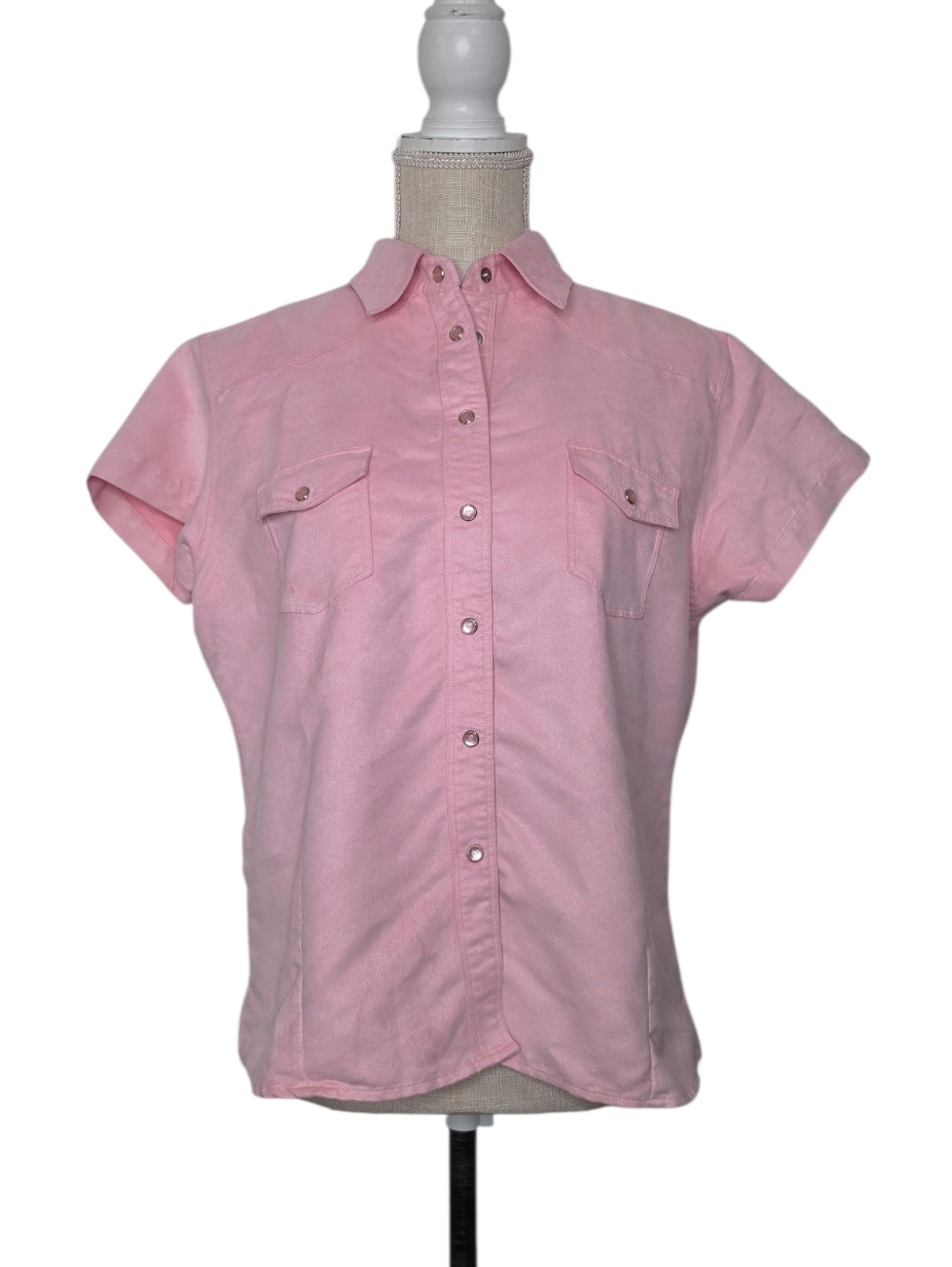2025 Pink Faux Suede Western Button Top Shirt